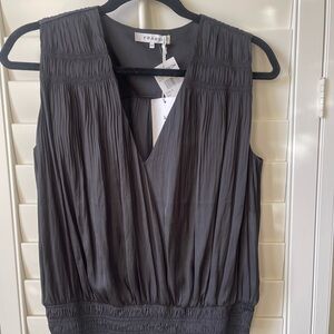 Frame Denim Black Sleeveless Pleated Wrap Blouse